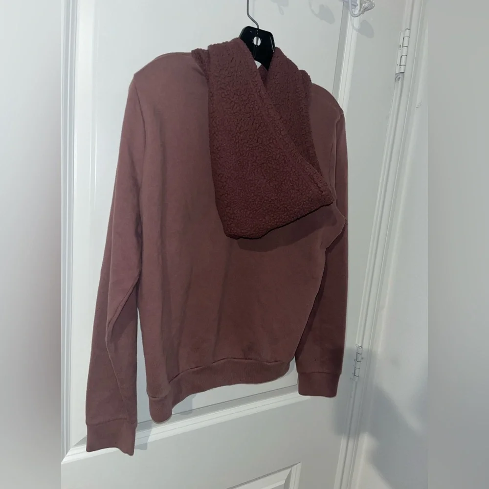 Victorias Secret Pink Medium Rose Pink Hoodie Sweatshirt Glitter Font Sherpa Top - Picture 7 of 16